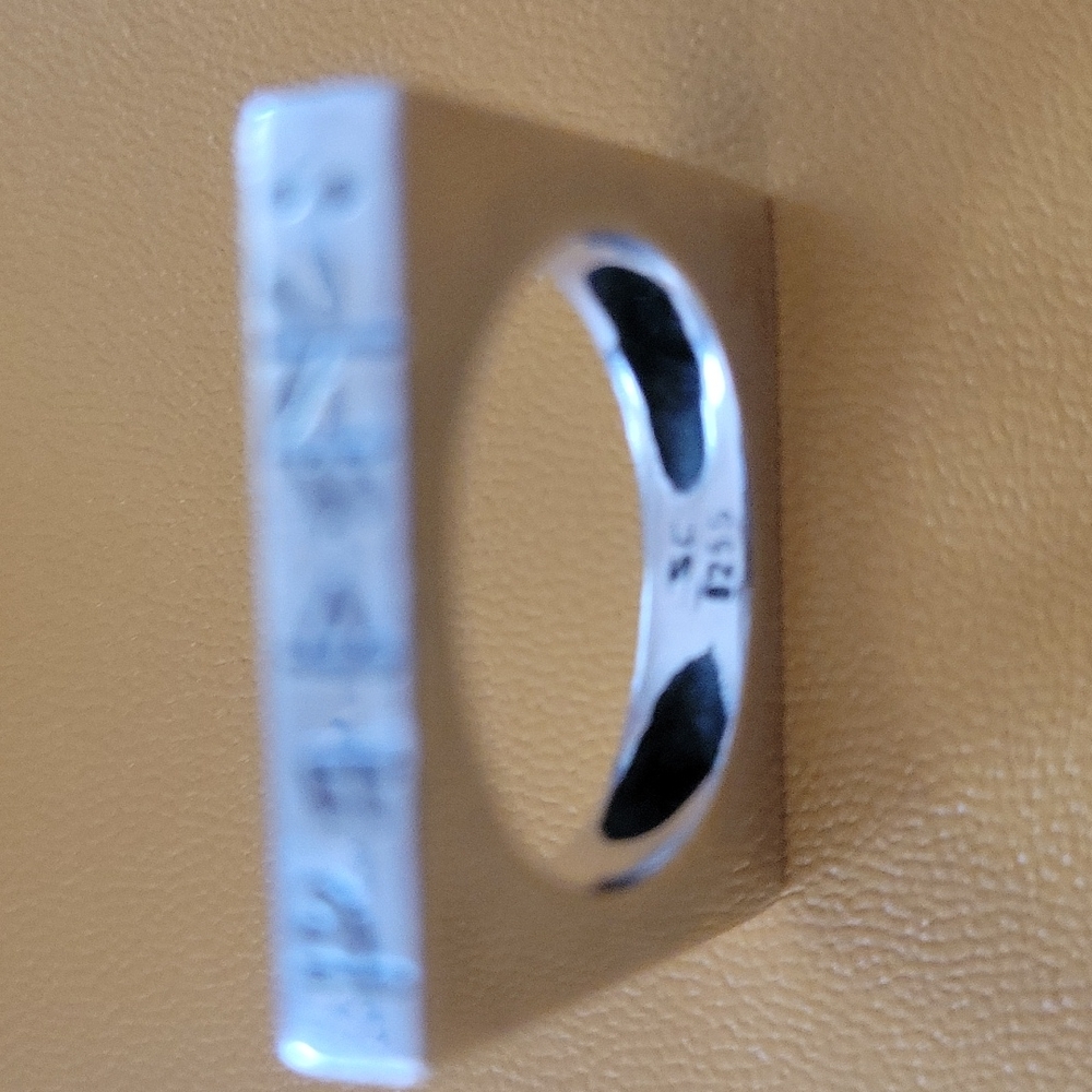 Square Viking Lettering 925 Sterling Silver Ring - Picture 2 of 7